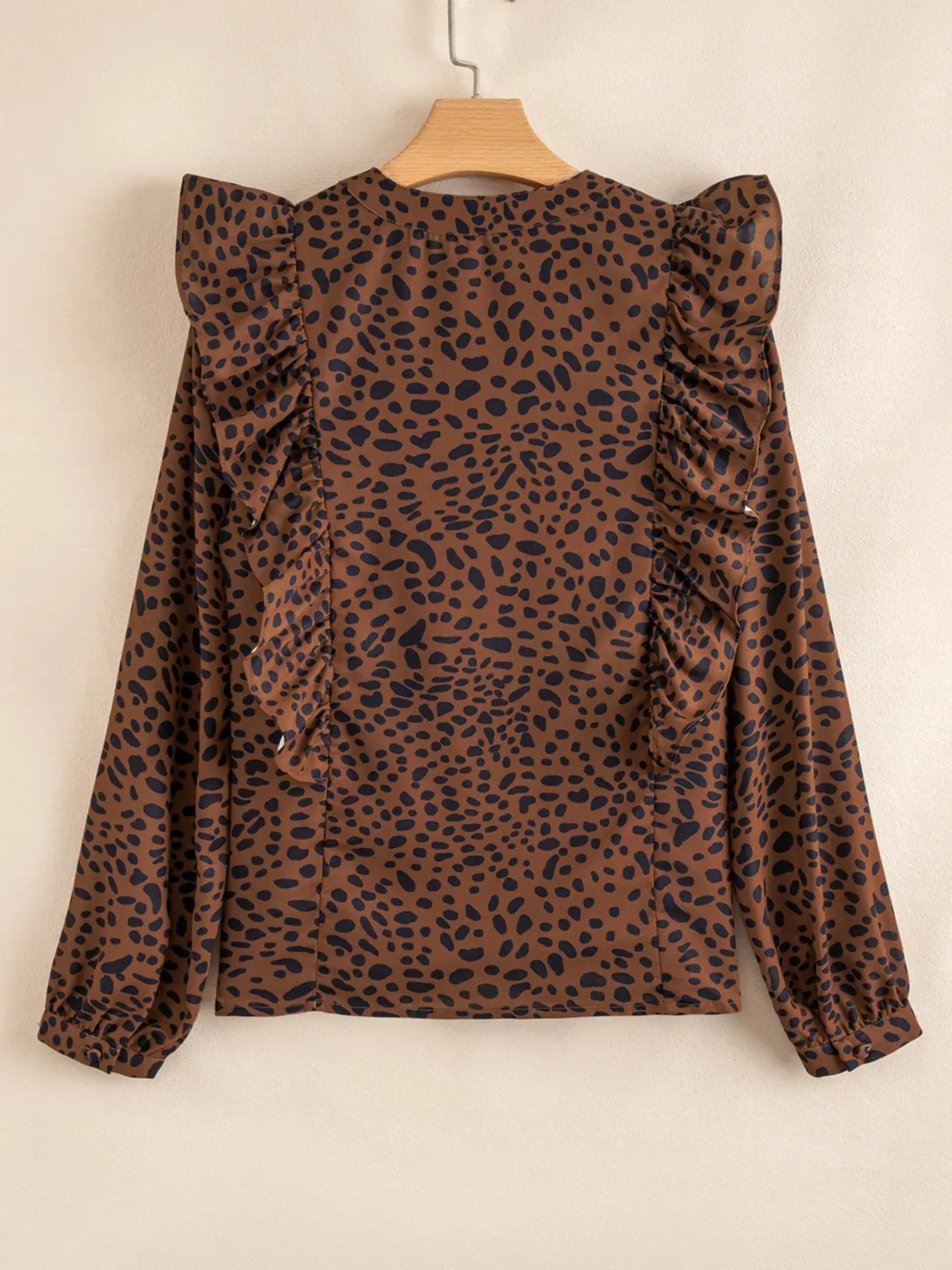 Leopard Print Ruffled Puff Sleeve Blouse sold by Charming Charlie product image thumbnail 3