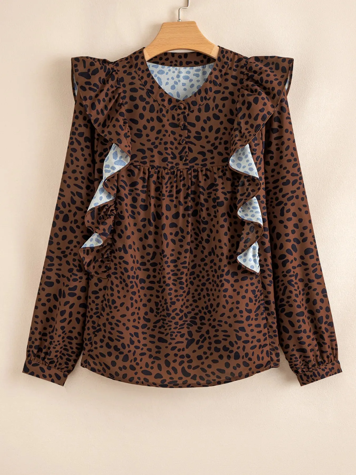 Leopard Print Ruffled Puff Sleeve Blouse sold by Charming Charlie product image thumbnail 2