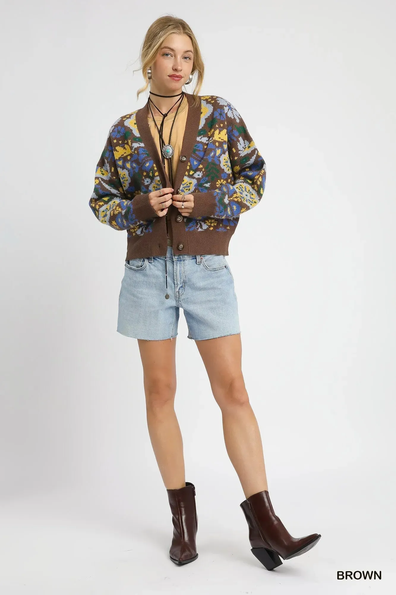 Umgee Floral Knit Button-Up Cardigan sold by Charming Charlie product image thumbnail 3