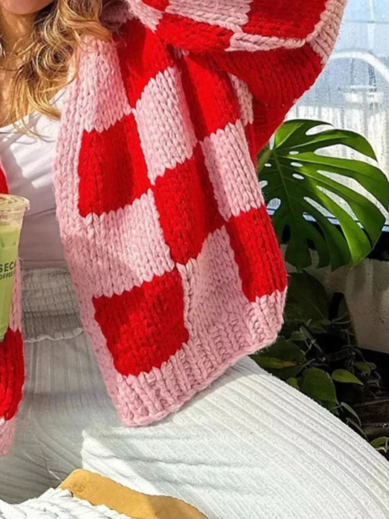 Checkered Open Front Long Sleeve Cardigan sold by Charming Charlie product image thumbnail 4