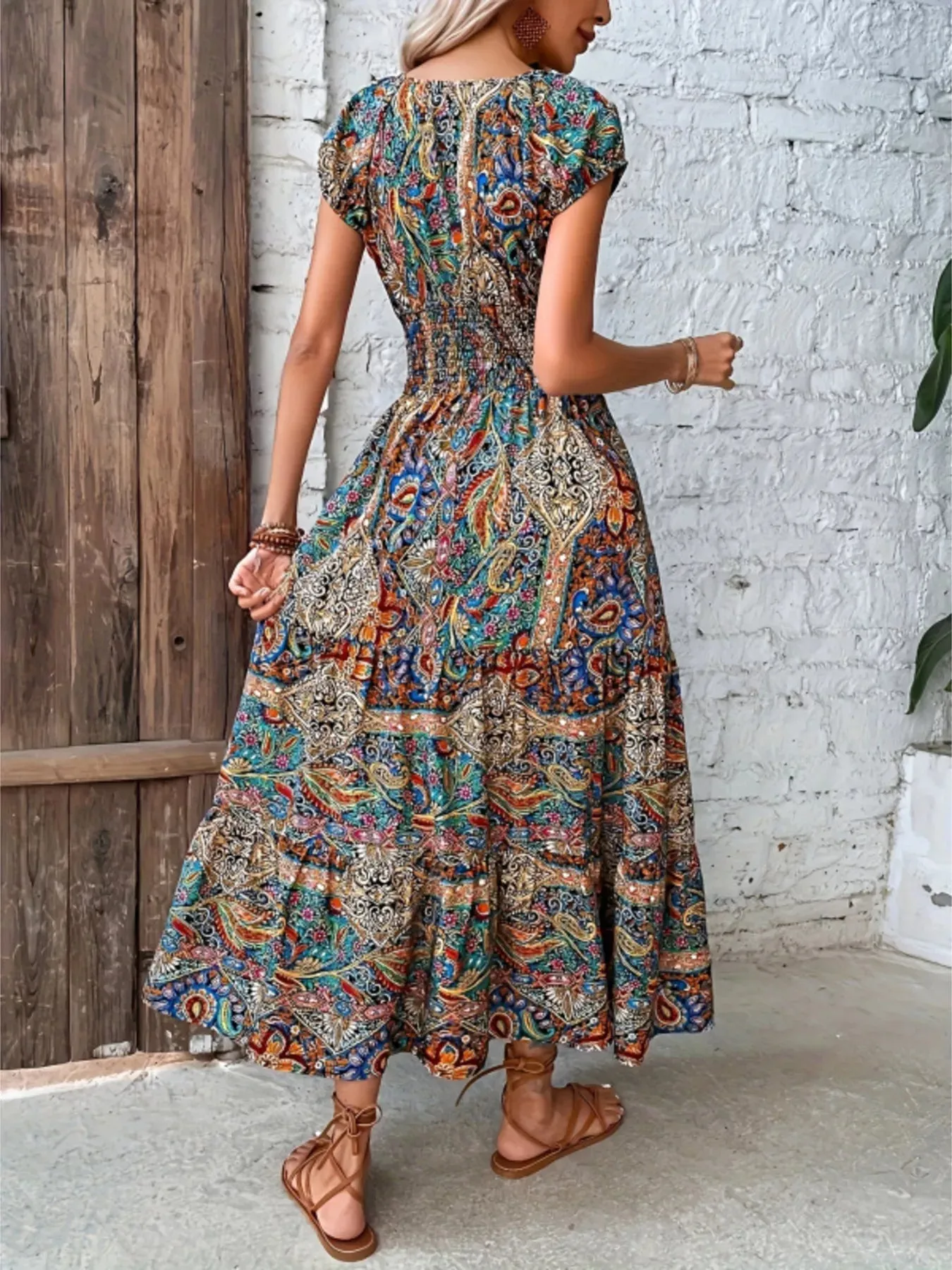 Printed V-Neck Cap Sleeve Dress sold by Charming Charlie product image thumbnail 4