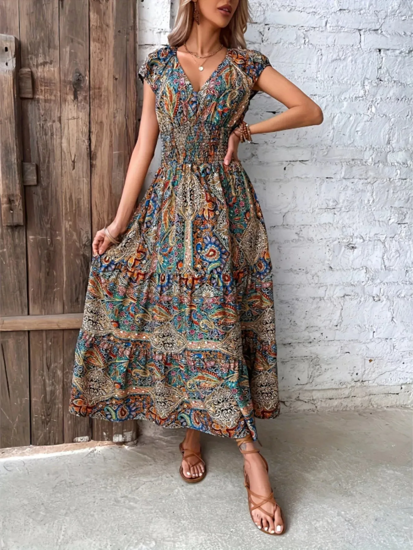 Printed V-Neck Cap Sleeve Dress sold by Charming Charlie product image thumbnail 2