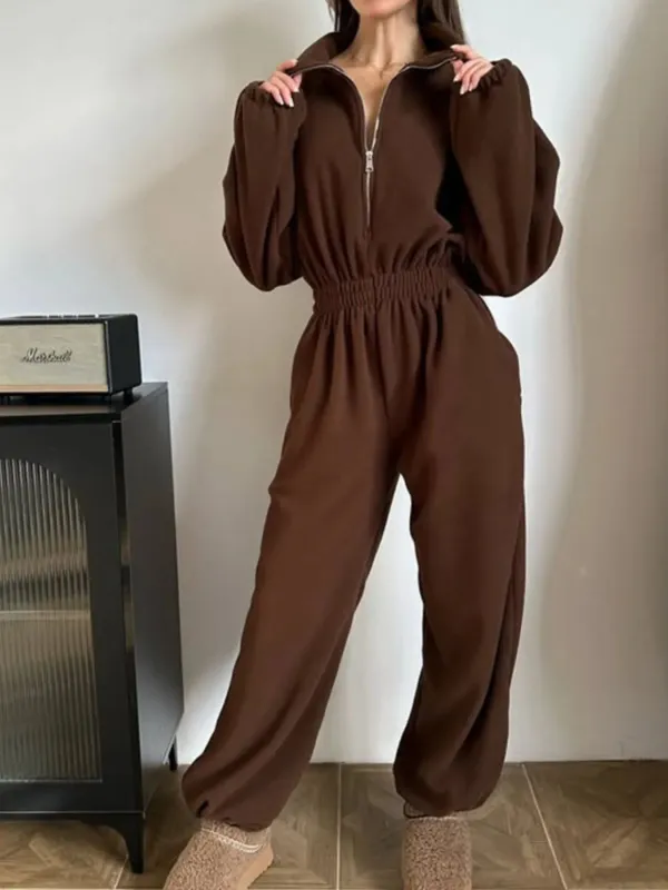 Zip Front Long Sleeve Jumpsuit sold by Charming Charlie