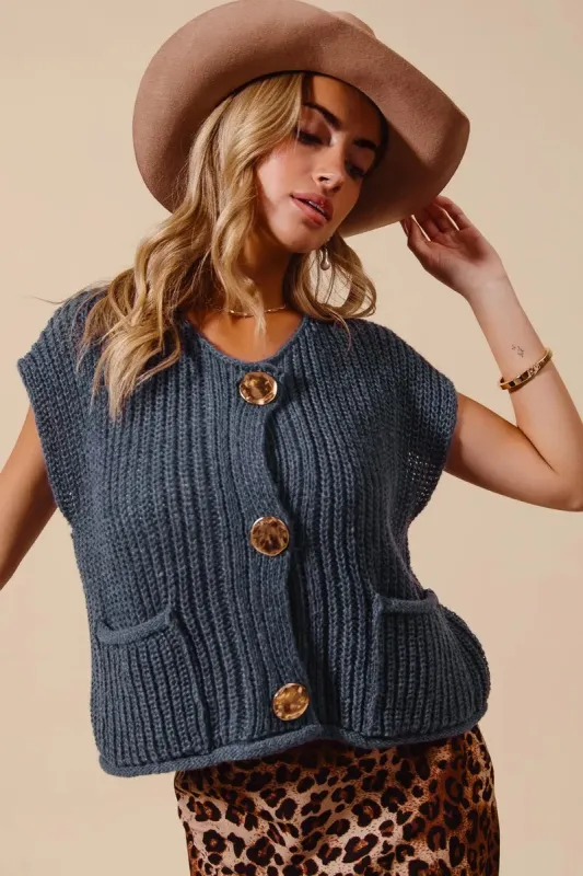 SO ME Big Metal Button Front Sweater Vest sold by Charming Charlie