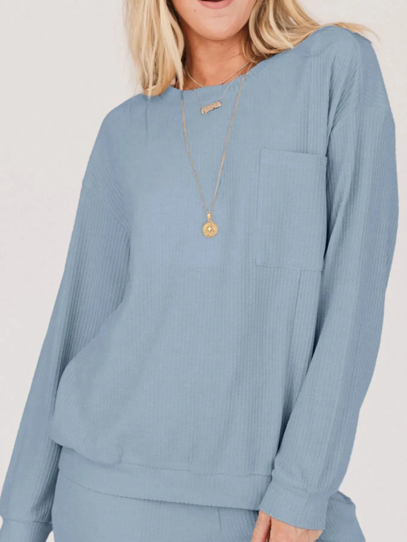 Ribbed Round Neck Sweatshirt and Drawstring Pants Set sold by Charming Charlie product image thumbnail 4