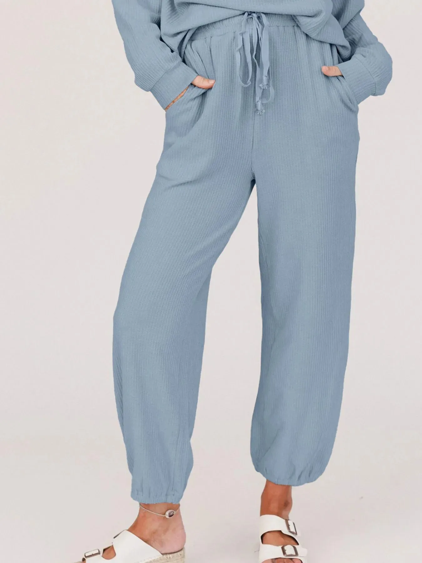 Ribbed Round Neck Sweatshirt and Drawstring Pants Set sold by Charming Charlie product image thumbnail 5