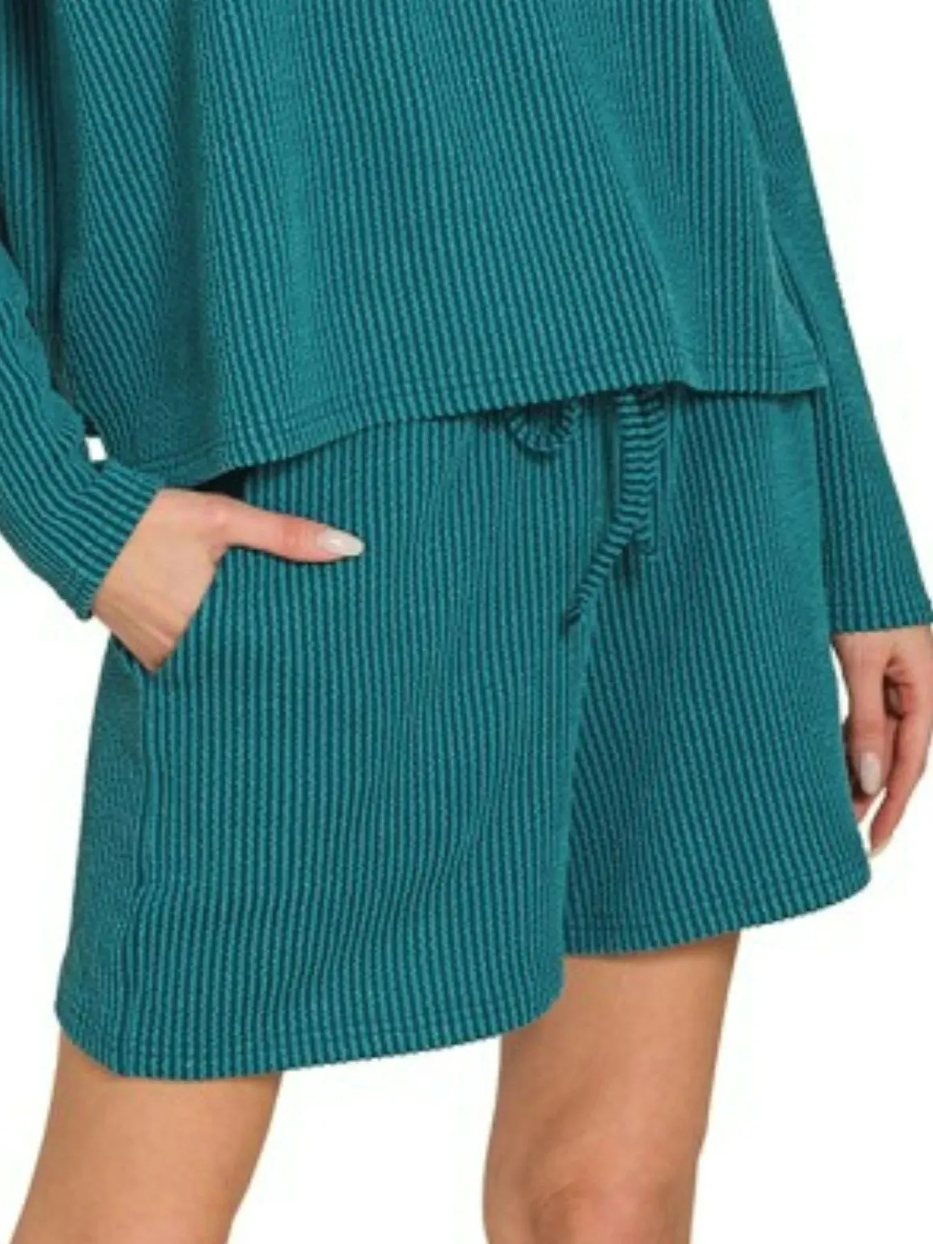 Zenana Corded Rib Long Sleeve Tee and Shorts Set sold by Charming Charlie product image thumbnail 3