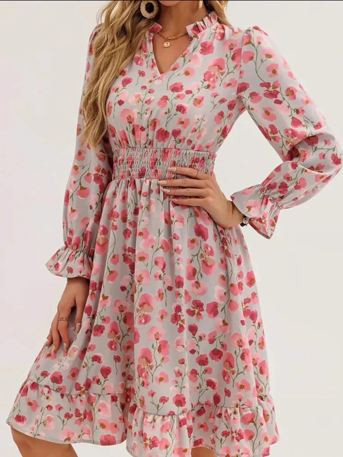 Floral Print Flounce Sleeve Ruffle Hem Dress sold by Charming Charlie product image thumbnail 3