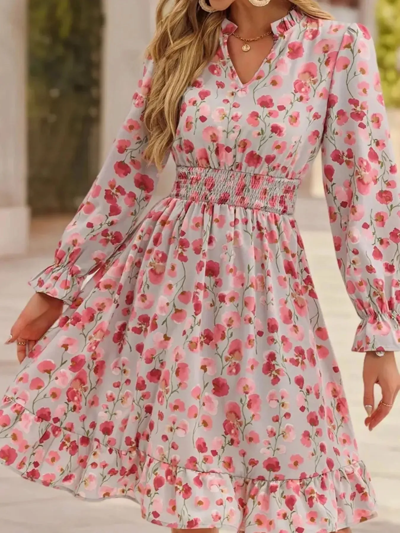Floral Print Flounce Sleeve Ruffle Hem Dress sold by Charming Charlie