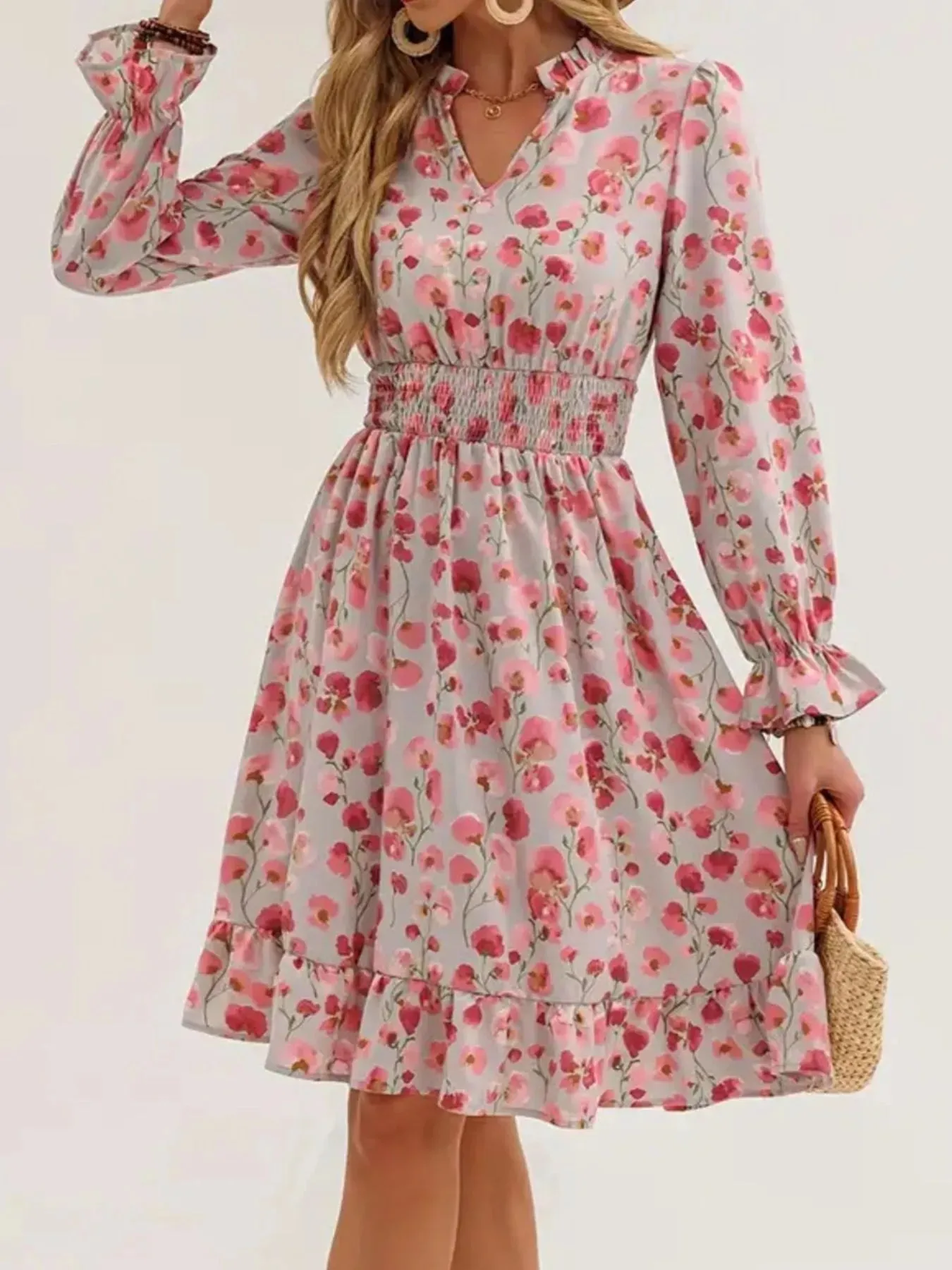 Floral Print Flounce Sleeve Ruffle Hem Dress sold by Charming Charlie product image thumbnail 5
