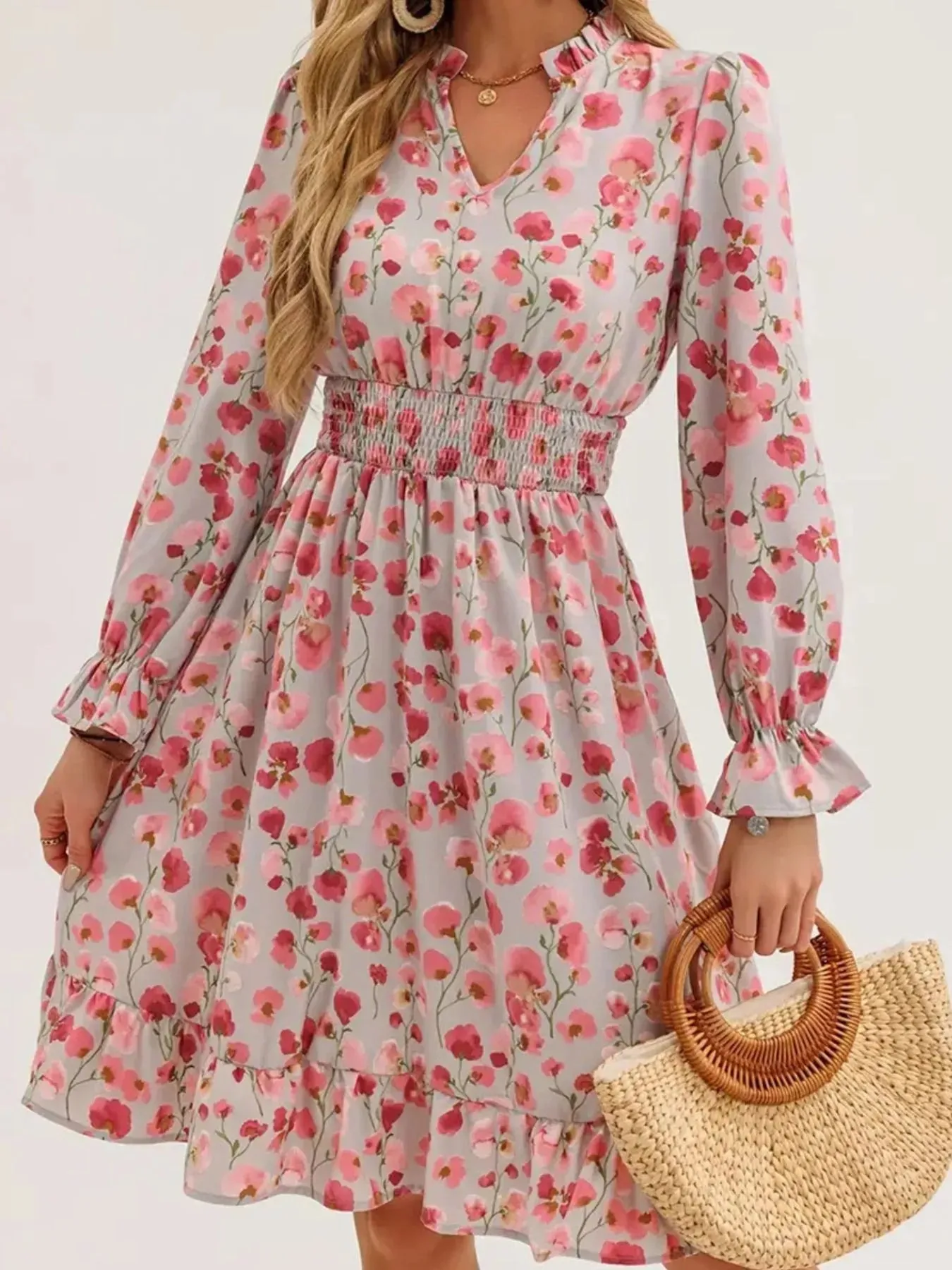 Floral Print Flounce Sleeve Ruffle Hem Dress sold by Charming Charlie product image thumbnail 2