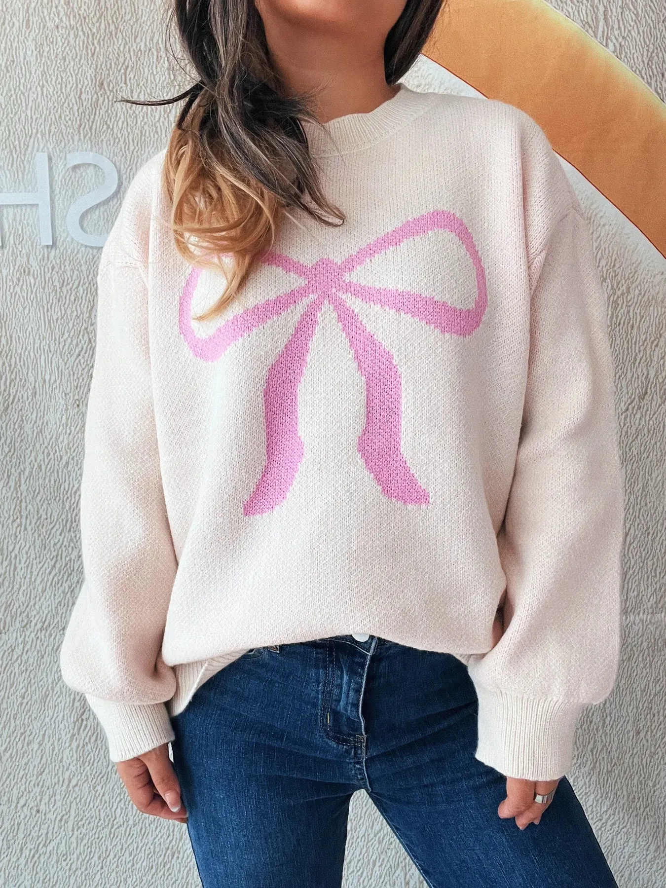 Bow Pattern Casual Long Sleeve Sweater sold by Charming Charlie product image thumbnail 3