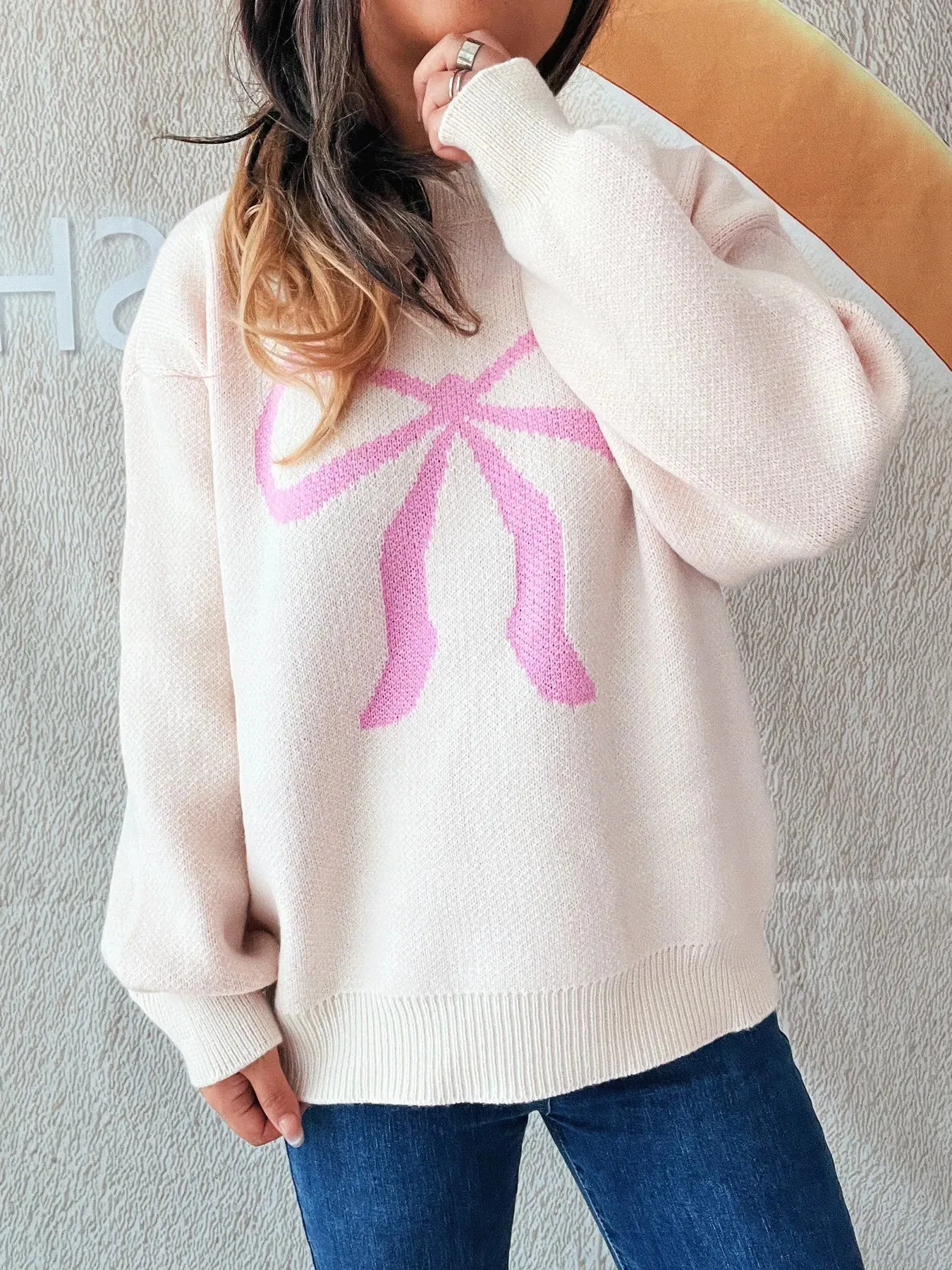 Bow Pattern Casual Long Sleeve Sweater sold by Charming Charlie product image thumbnail 4
