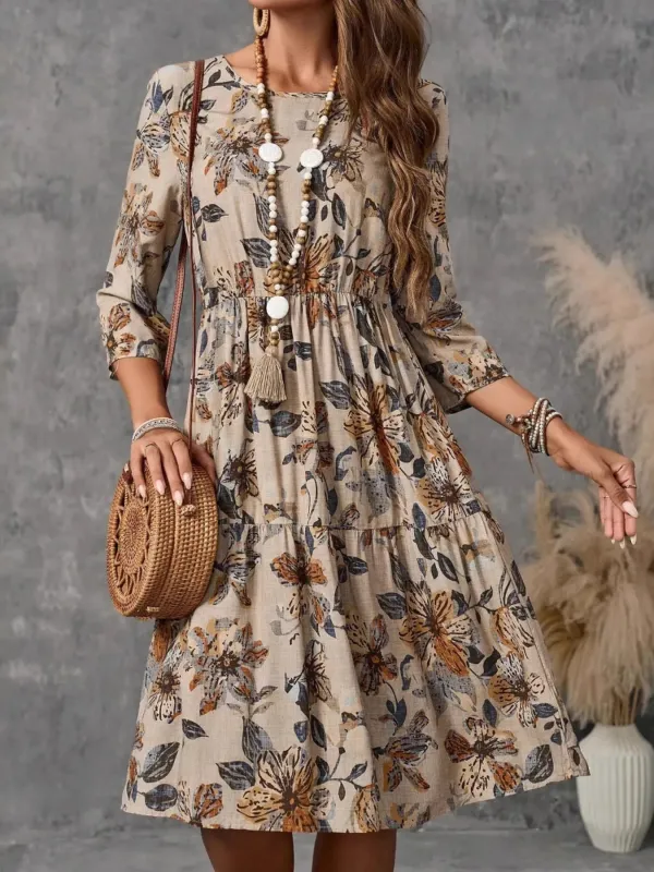 Tiered Printed Three-Quarter Sleeve Dress sold by Charming Charlie