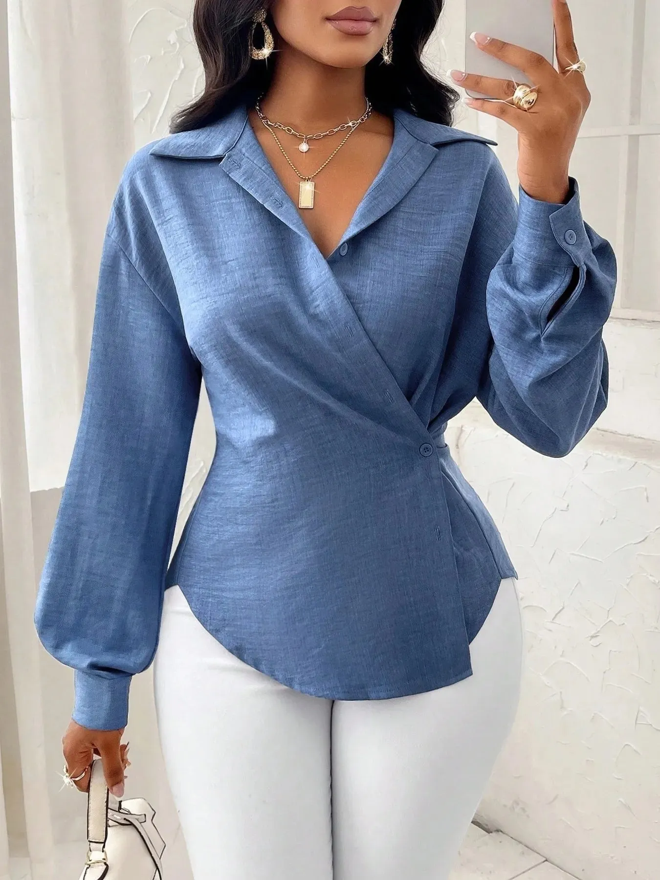 Collared Long Sleeve Blouse sold by Charming Charlie product image thumbnail 2