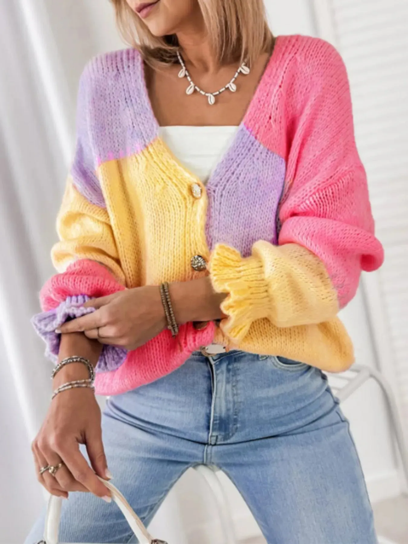 Color Block V-Neck Cardigan sold by Charming Charlie product image thumbnail 3