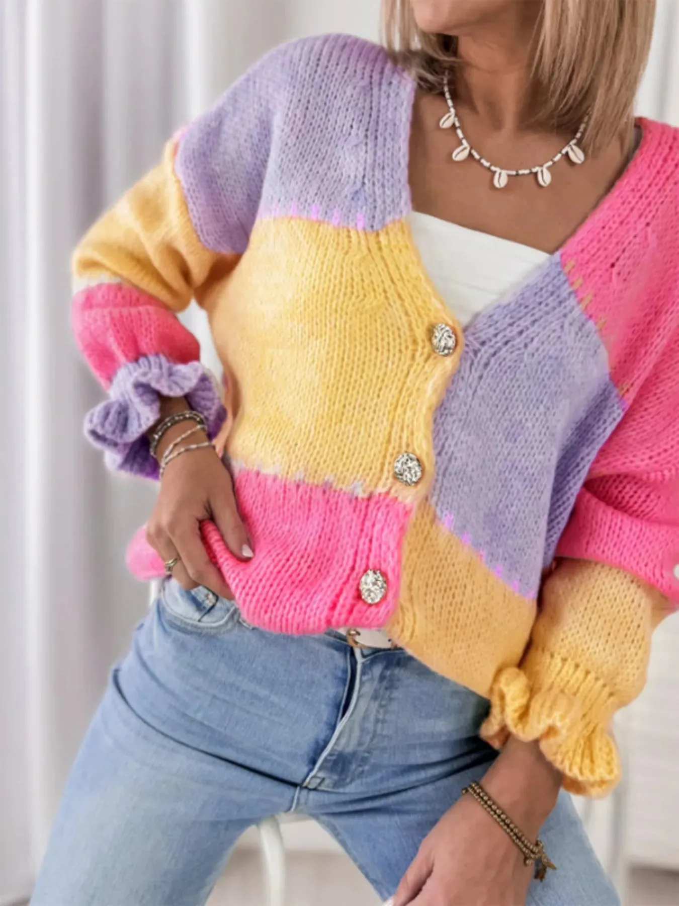 Color Block V-Neck Cardigan sold by Charming Charlie product image thumbnail 4