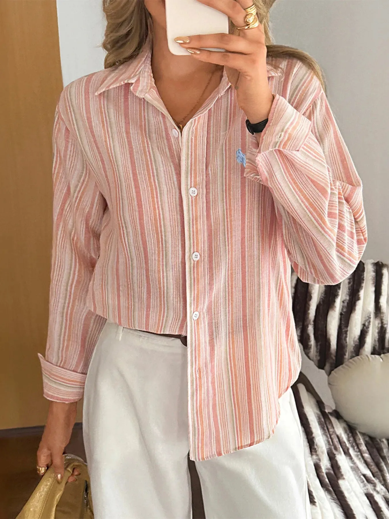 Striped Button Up Long Sleeve Shirt sold by Charming Charlie product image thumbnail 2
