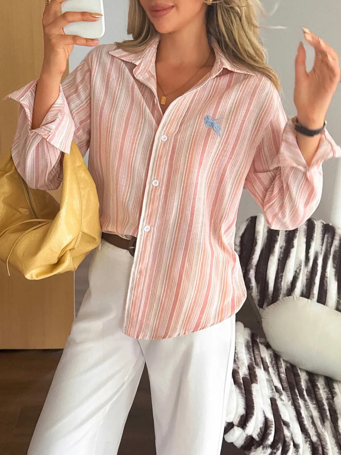 Striped Button Up Long Sleeve Shirt sold by Charming Charlie product image thumbnail 4