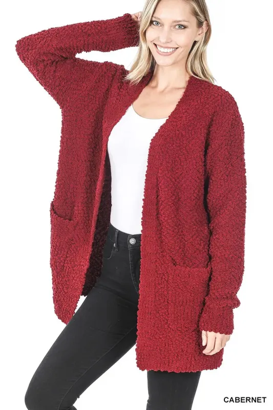 Zenana Long Sleeve Popcorn Sweater Cardigan with Pockets sold by Charming Charlie