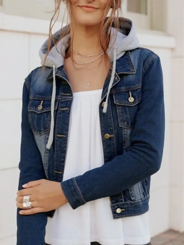 Full Size Button Up Drawstring Hooded Denim Jacket Plus Size sold by Charming Charlie