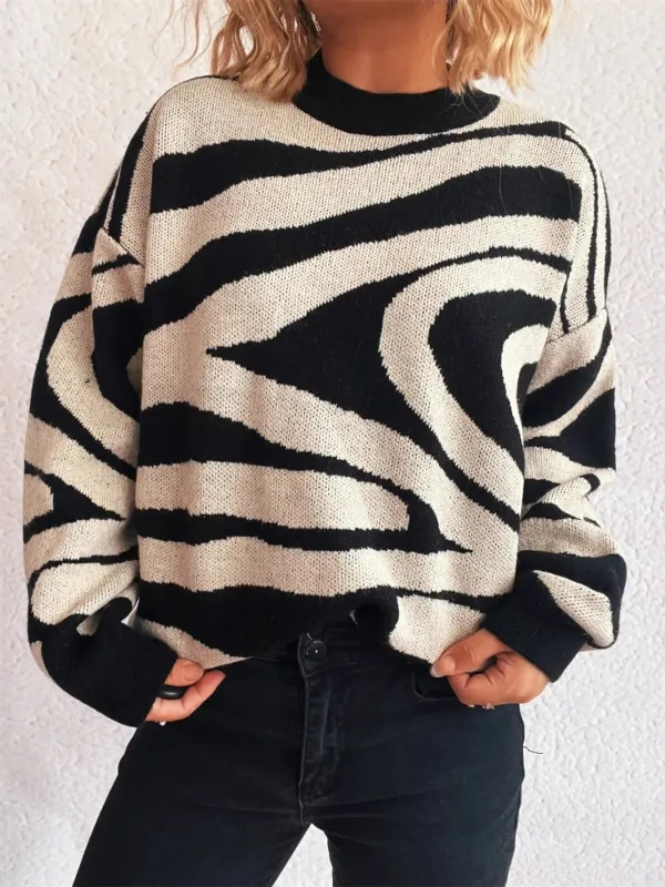 Zebra Print Round Neck Sweater sold by Charming Charlie