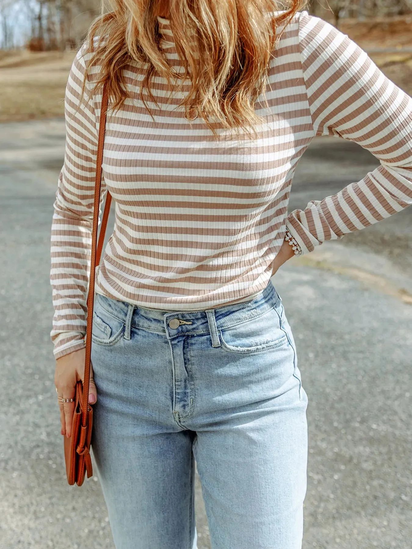 Striped Textured Knit Long Sleeve Tee sold by Charming Charlie product image thumbnail 4