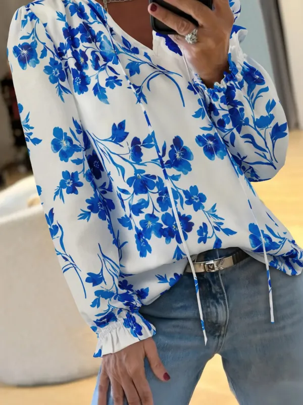 Floral Long Sleeve Tie Neck Blouse sold by Charming Charlie