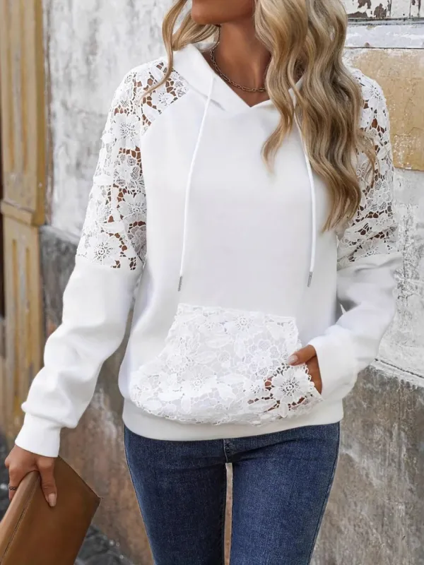 Drawstring Lace Detail Long Sleeve Hoodie sold by Charming Charlie