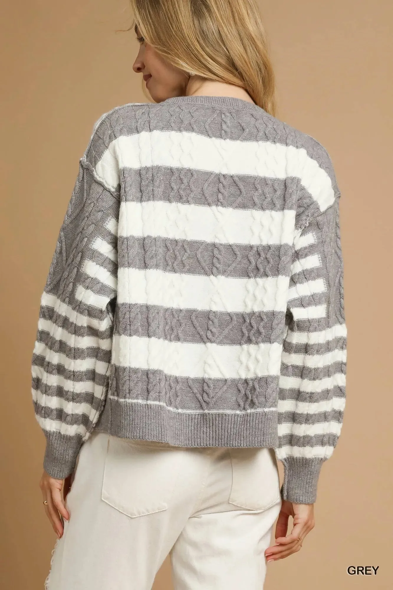 Umgee Cable-Knit Stripe Button-Up Cardigan sold by Charming Charlie product image thumbnail 2