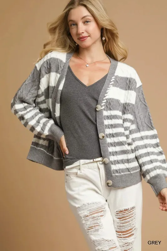Umgee Cable-Knit Stripe Button-Up Cardigan sold by Charming Charlie