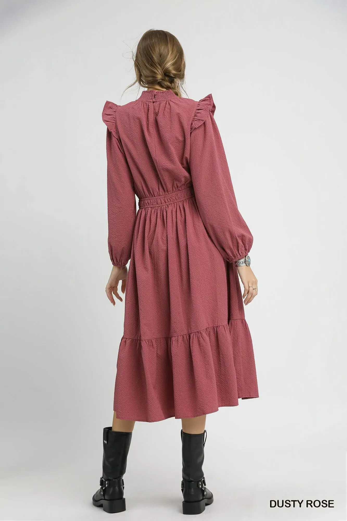 Umgee Textured Midi Dress with Ruffle Shoulder Detail sold by Charming Charlie product image thumbnail 5
