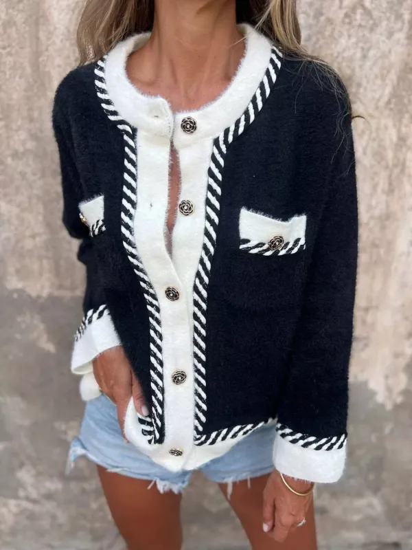 Contrast Trim Button Up Cardigan sold by Charming Charlie
