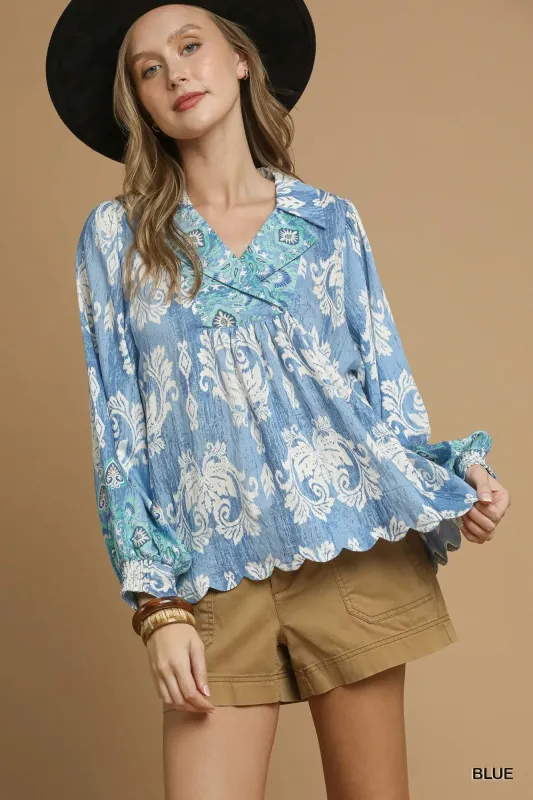 Umgee Printed Long Sleeve Blouse sold by Charming Charlie