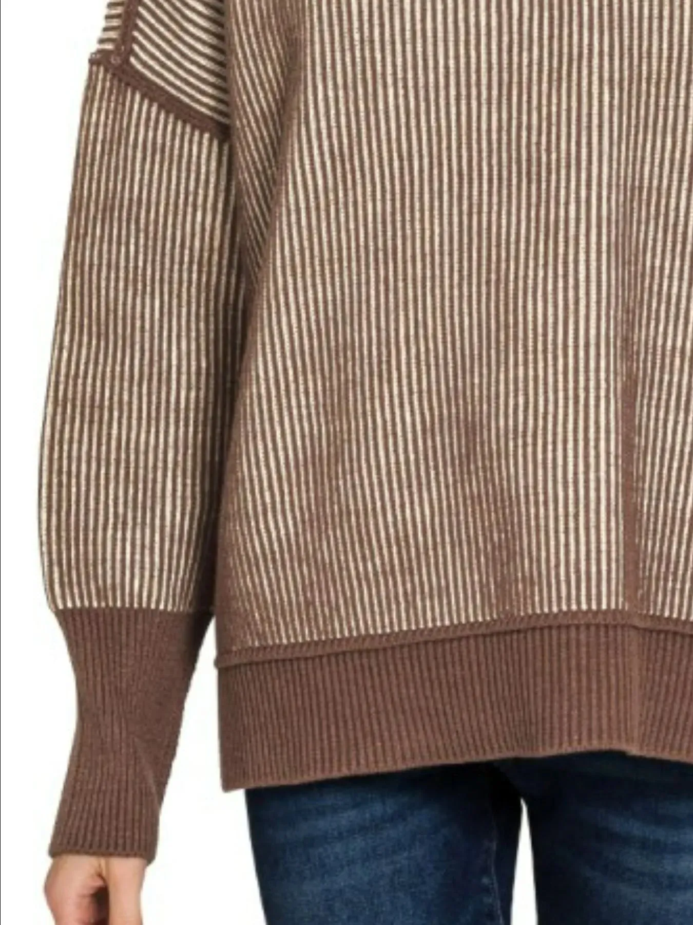 Zenana Exposed Seam Two Tone Ribbed Sweater sold by Charming Charlie product image thumbnail 3