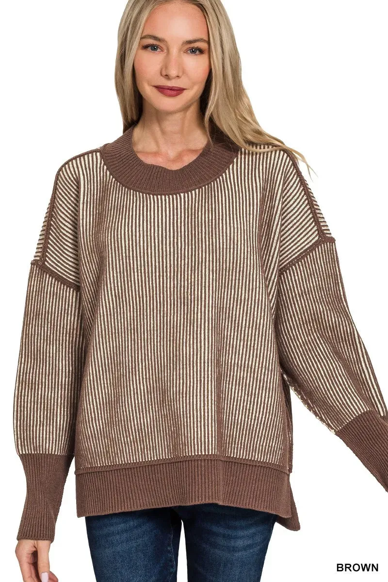 Zenana Exposed Seam Two Tone Ribbed Sweater sold by Charming Charlie