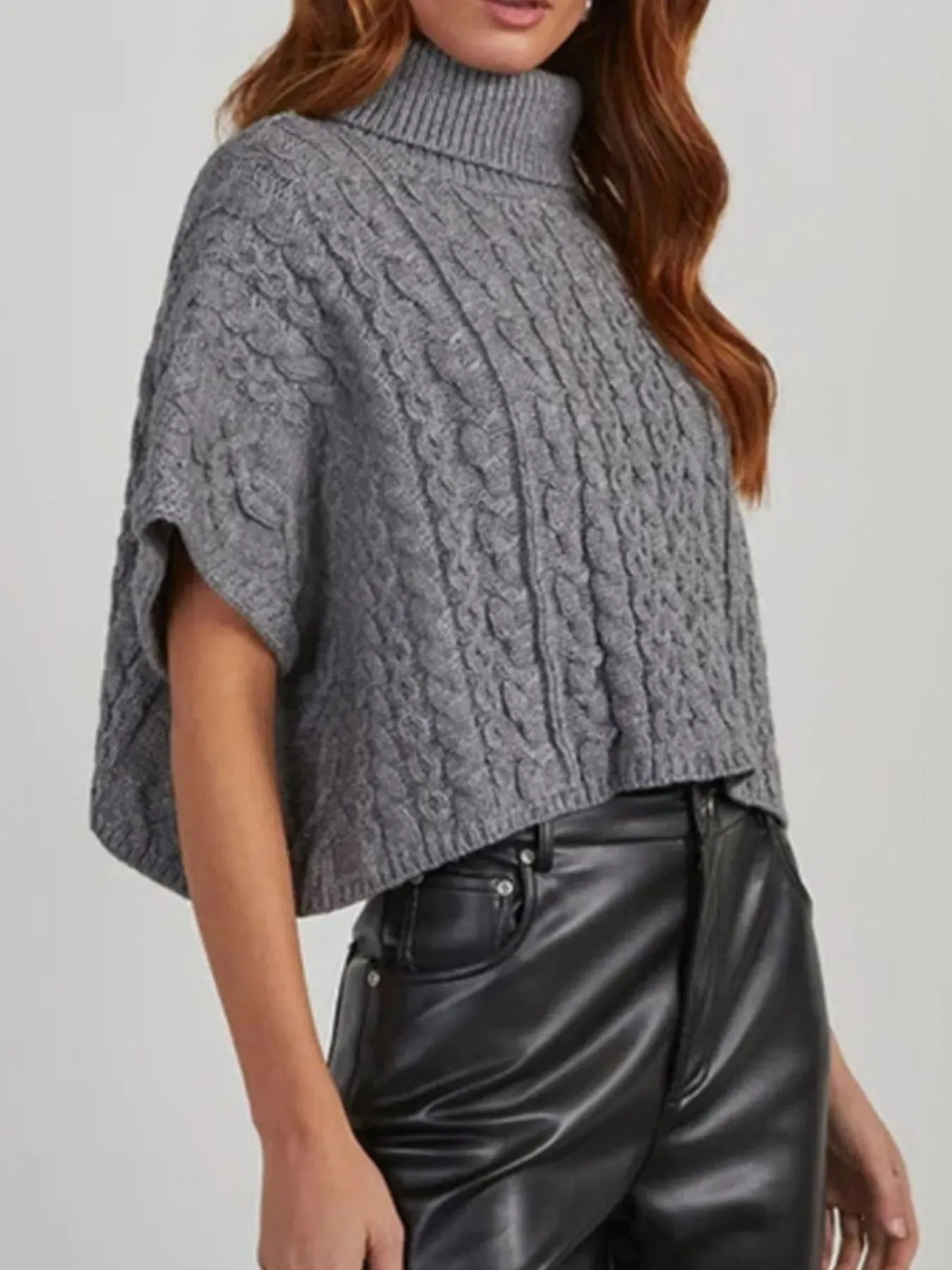 Cable Knit Turtleneck Short Sleeve Sweater sold by Charming Charlie product image thumbnail 4