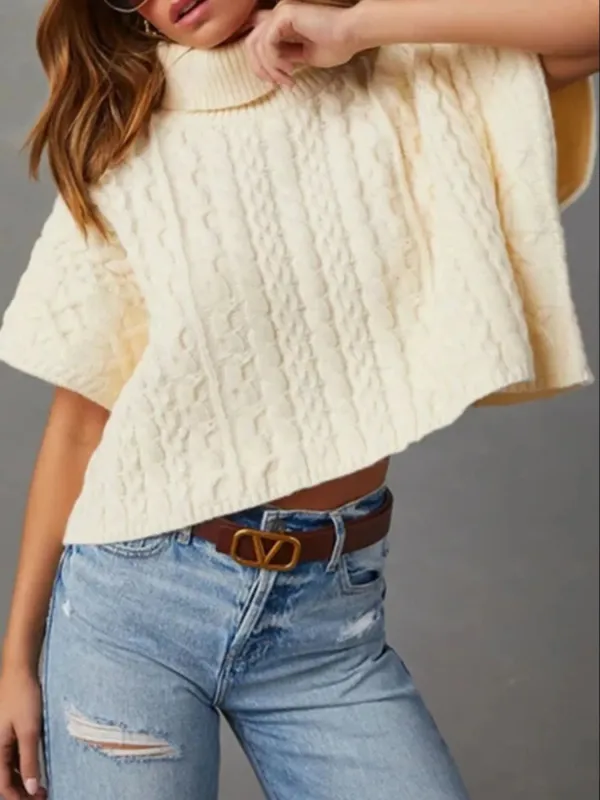 Cable Knit Turtleneck Short Sleeve Sweater sold by Charming Charlie