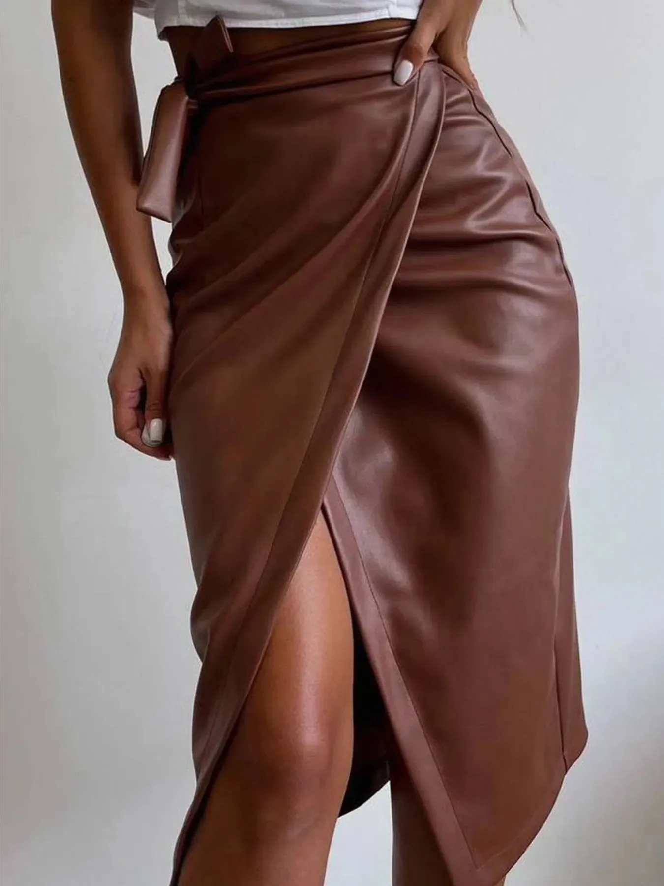 Slit Leather Midi Skirt sold by Charming Charlie