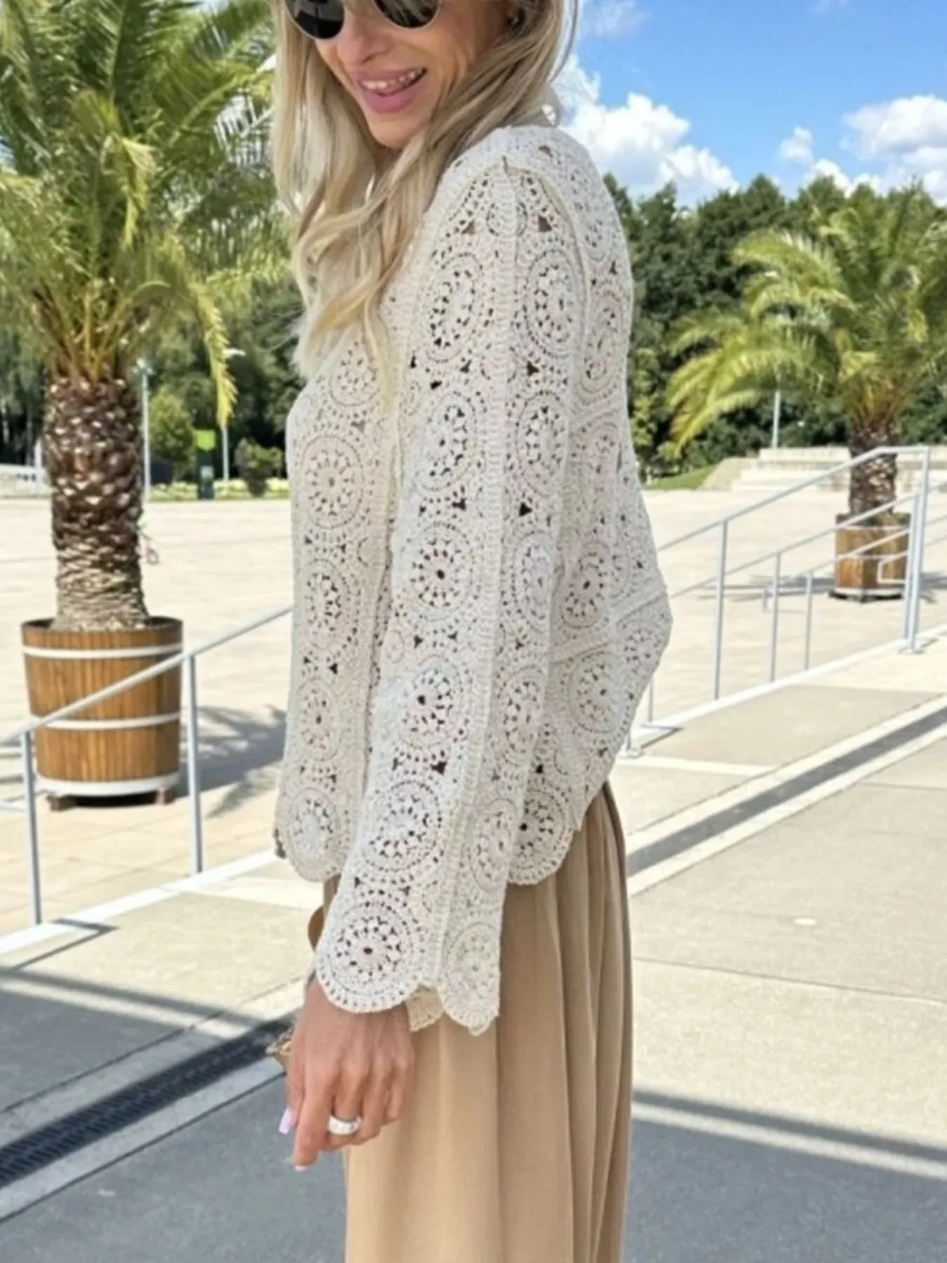 Crochet Lace V-Neck Bell Sleeve Knit Top sold by Charming Charlie product image thumbnail 5
