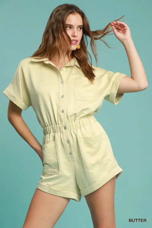 Umgee Button Down Charmeuse Romper sold by Charming Charlie