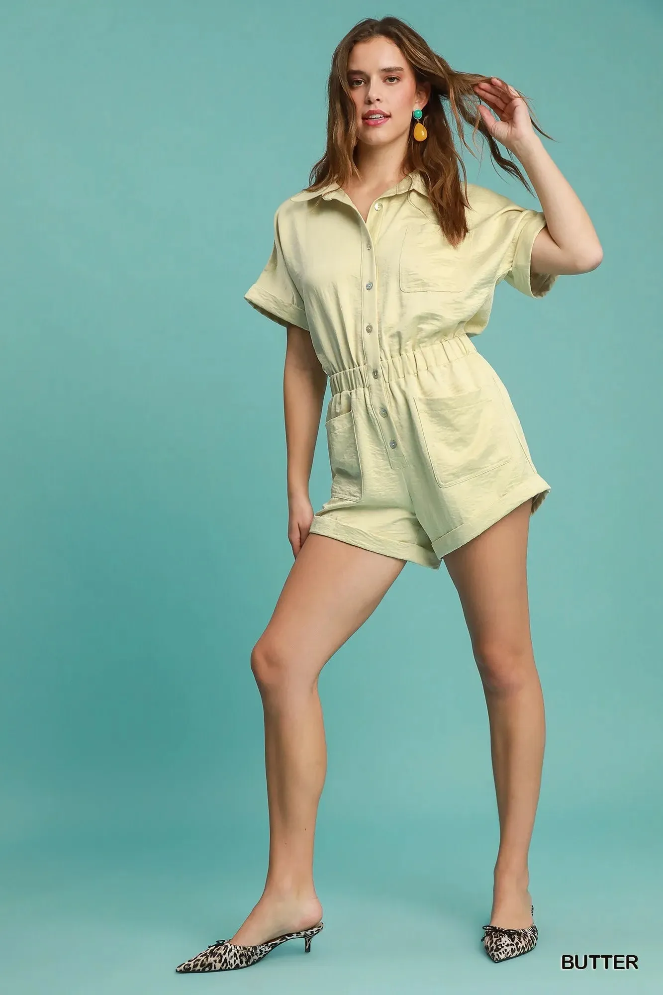 Umgee Button Down Charmeuse Romper sold by Charming Charlie product image thumbnail 3