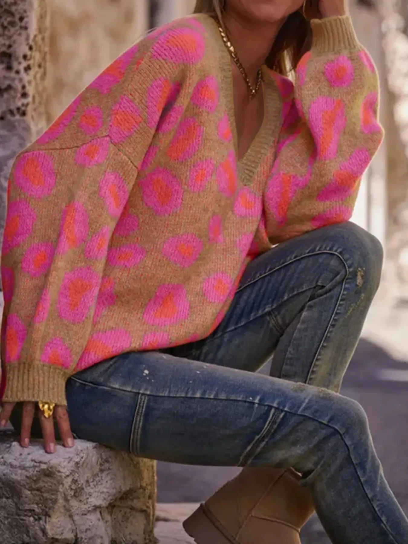 Leopard Oversized V-Neck Sweater sold by Charming Charlie product image thumbnail 3