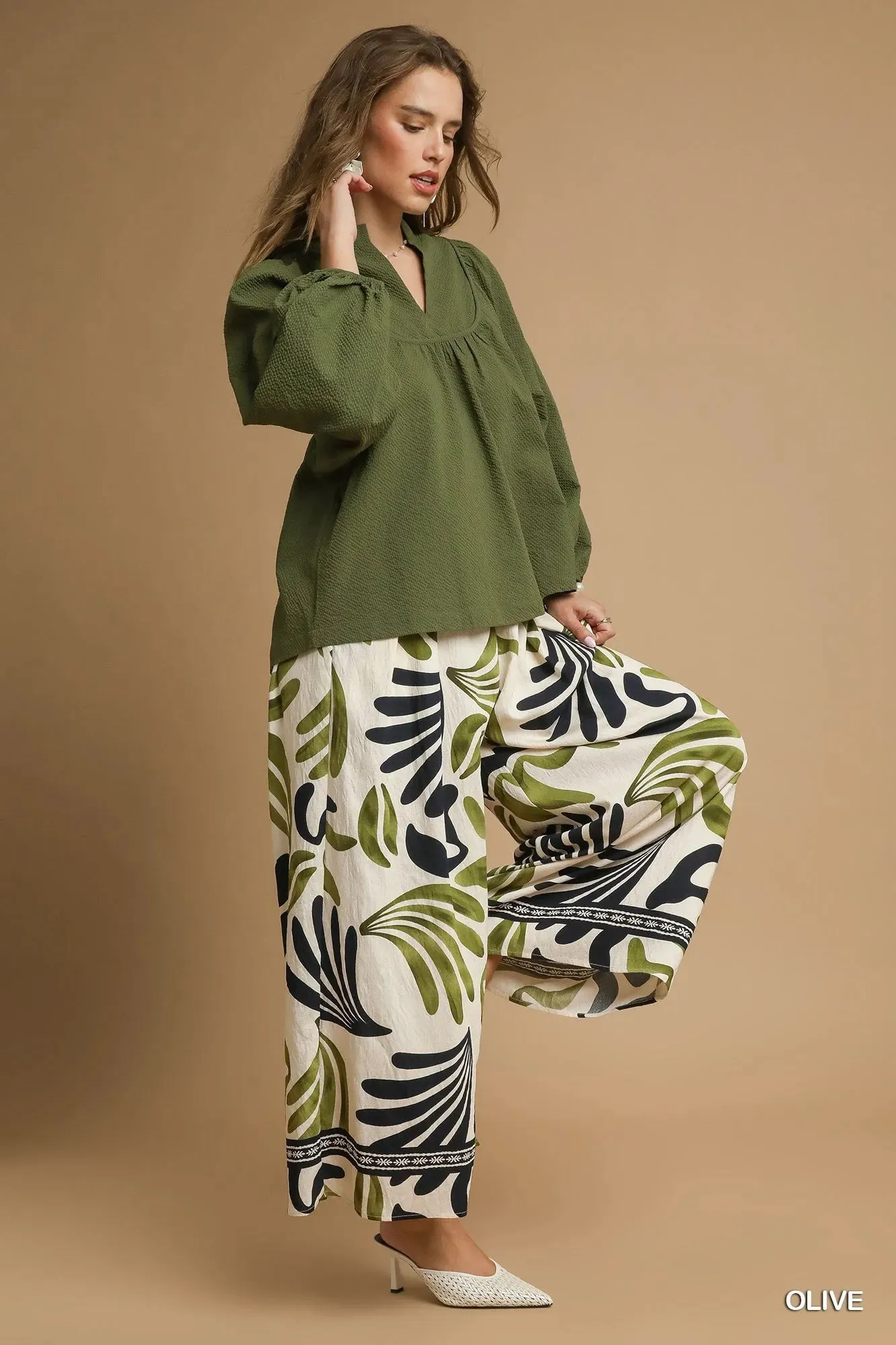 Umgee Textured Notched Blouse with Balloon Sleeves sold by Charming Charlie product image thumbnail 3
