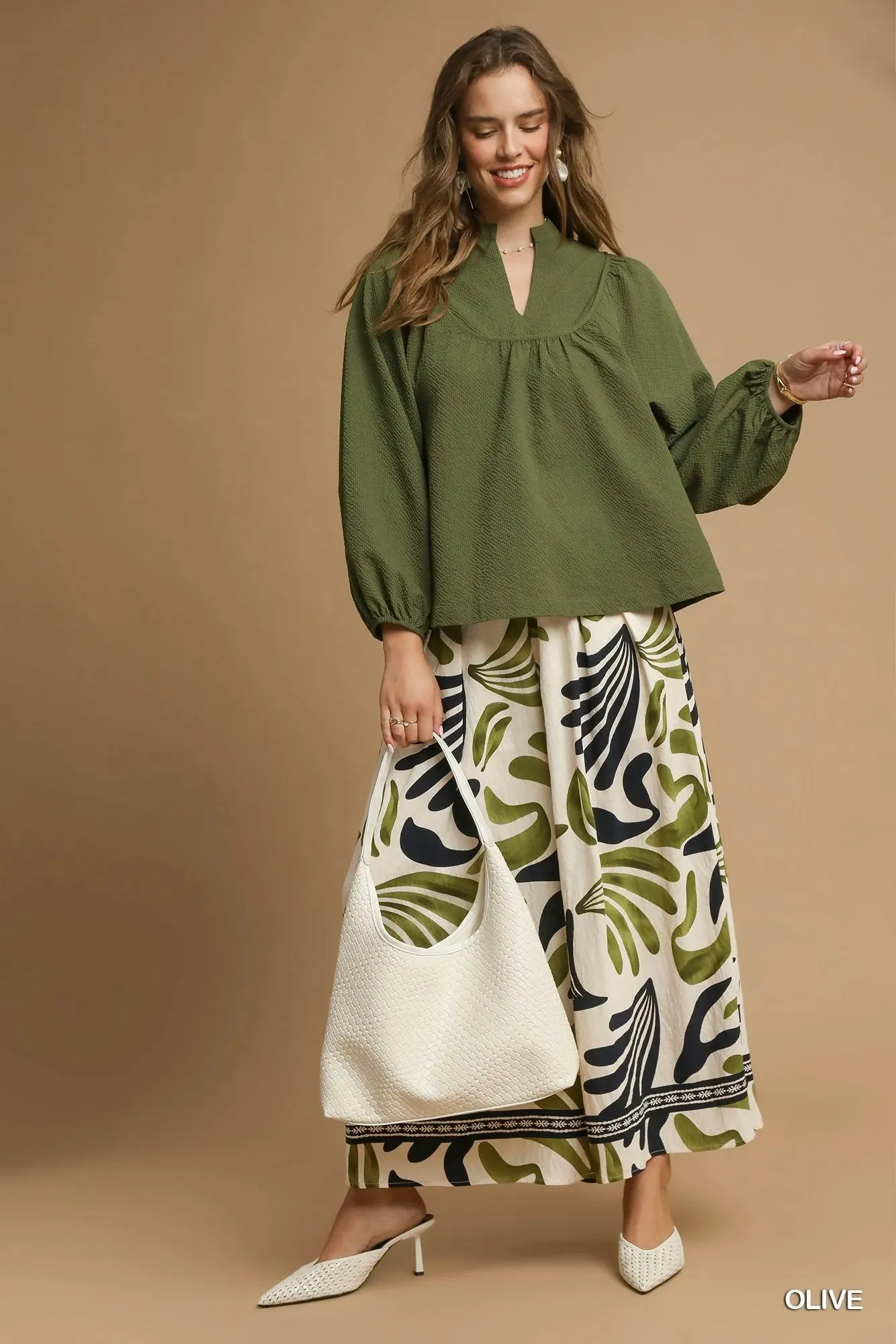 Umgee Textured Notched Blouse with Balloon Sleeves sold by Charming Charlie product image thumbnail 4