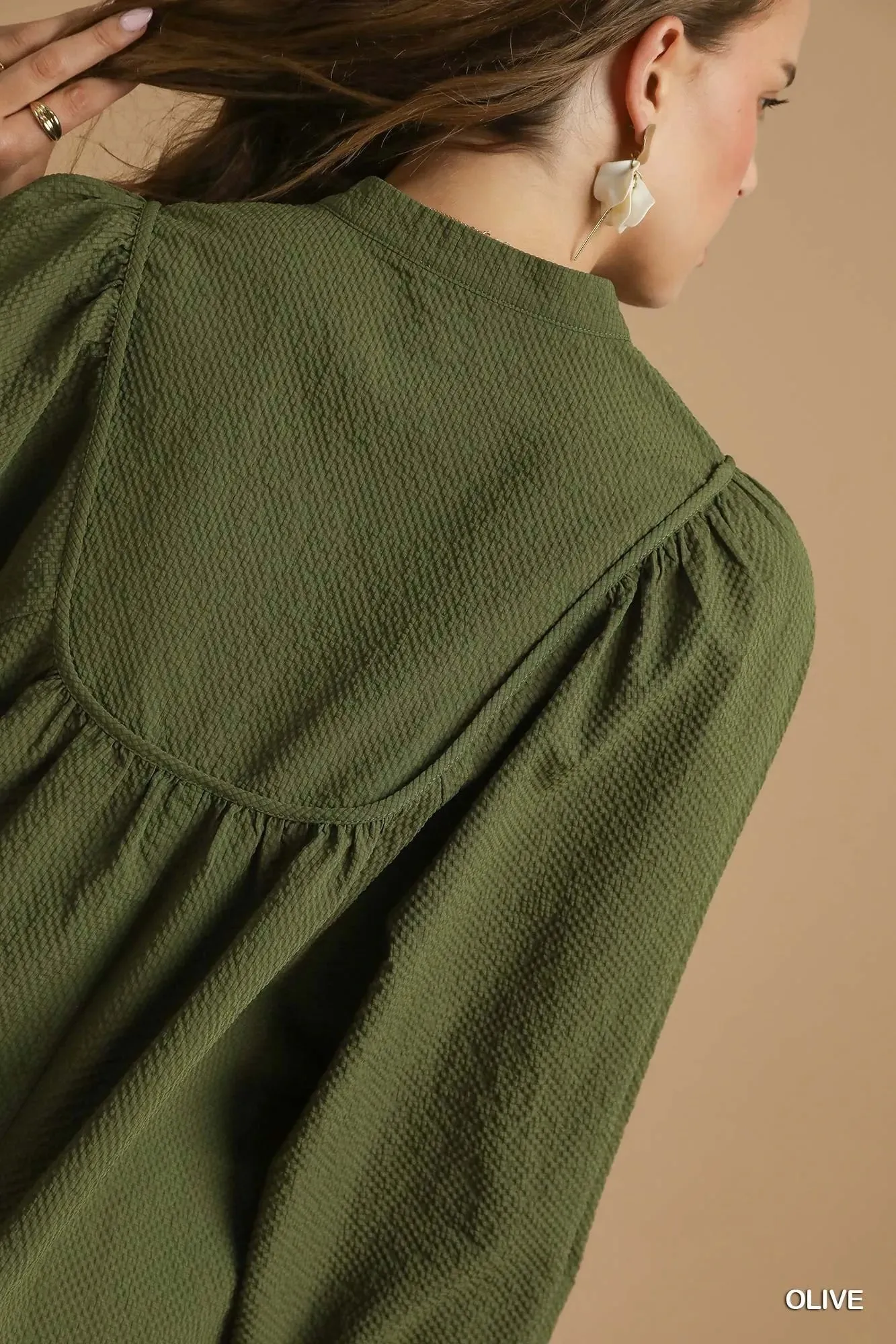Umgee Textured Notched Blouse with Balloon Sleeves sold by Charming Charlie product image thumbnail 5
