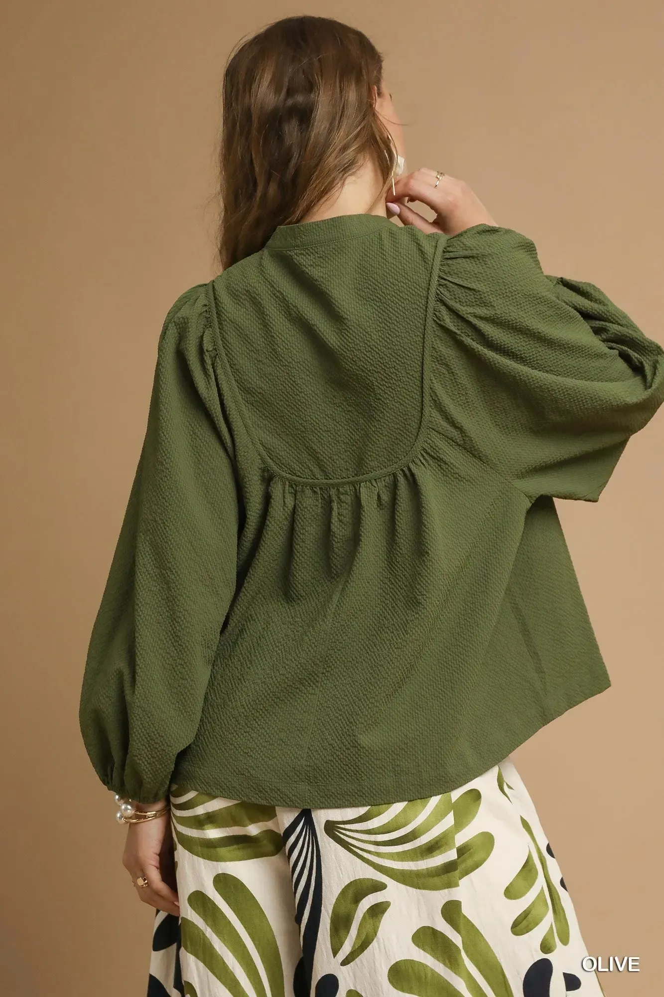 Umgee Textured Notched Blouse with Balloon Sleeves sold by Charming Charlie product image thumbnail 2
