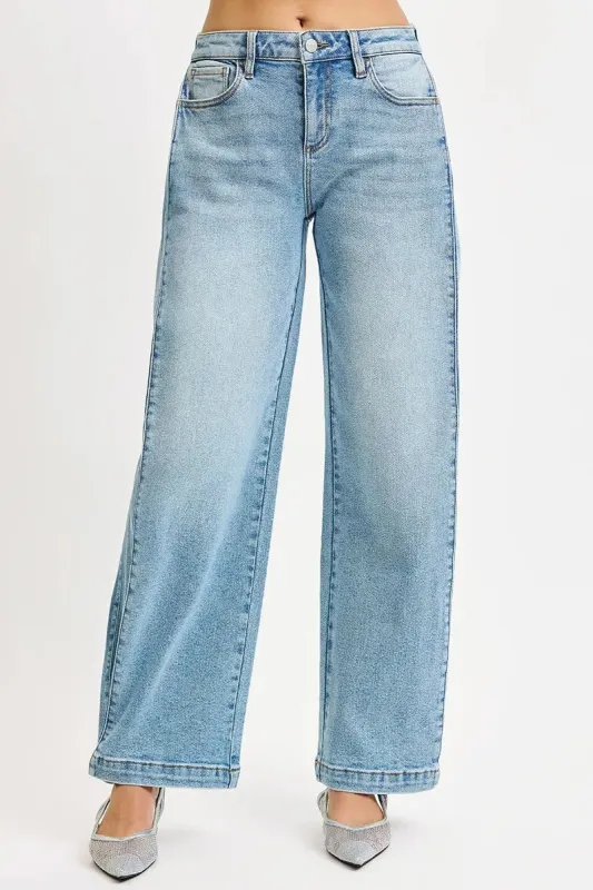 RISEN Mid Rise Wide Barrel Transferable Leg Snap Jeans sold by Charming Charlie