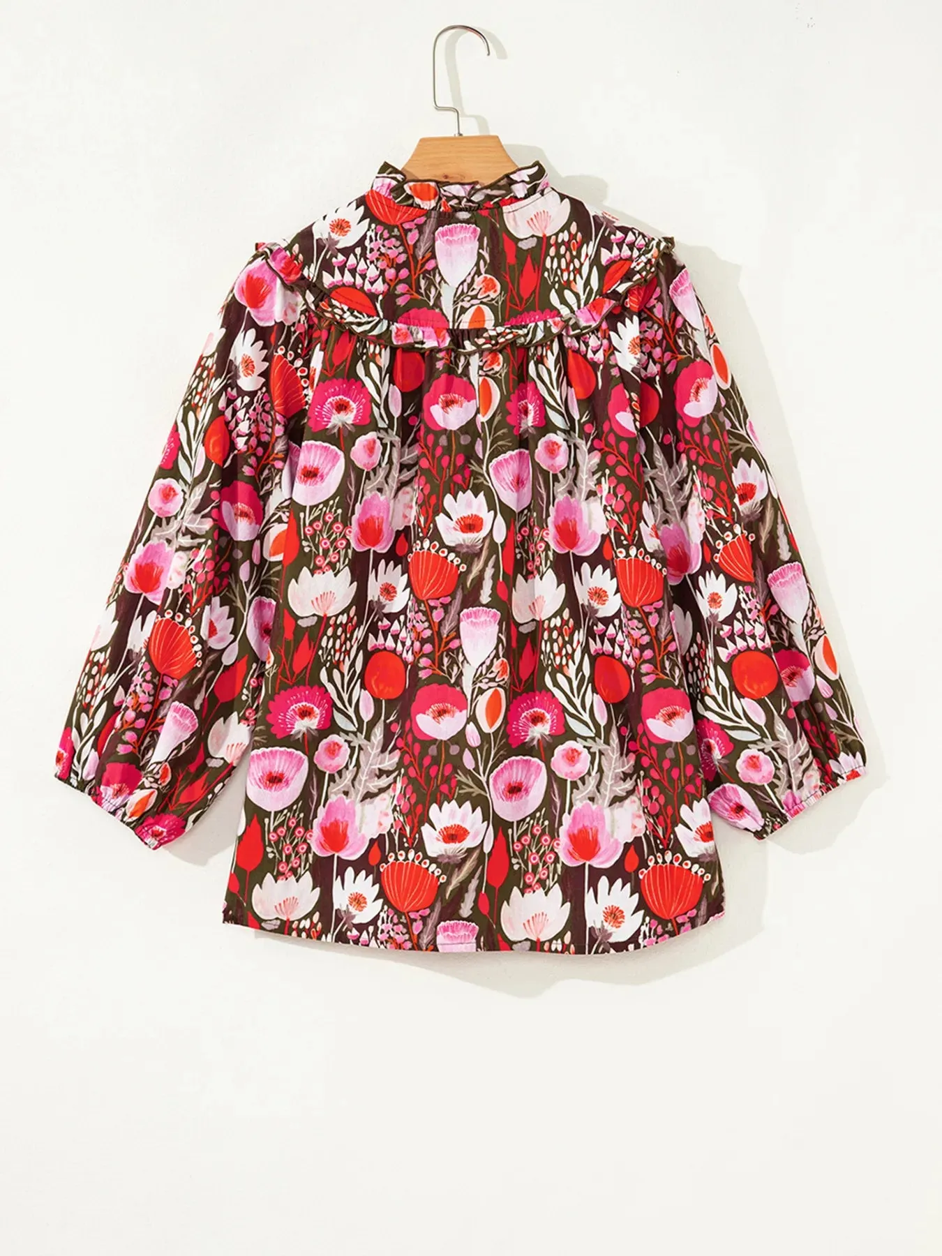 Floral Balloon Sleeve Tie Neck Blouse sold by Charming Charlie product image thumbnail 4