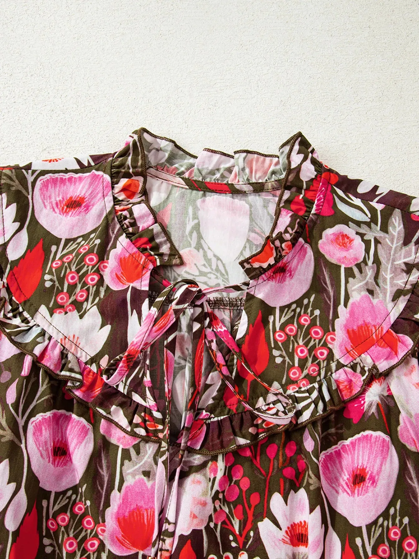 Floral Balloon Sleeve Tie Neck Blouse sold by Charming Charlie product image thumbnail 5